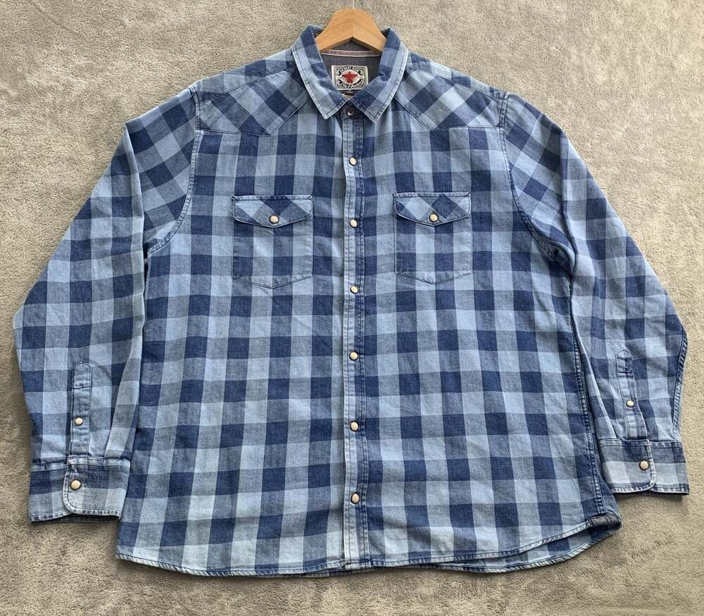 Flag Anthem Desert Son Shirt Men XL Plaid Western Pearl Snap Cotton Flannel Top